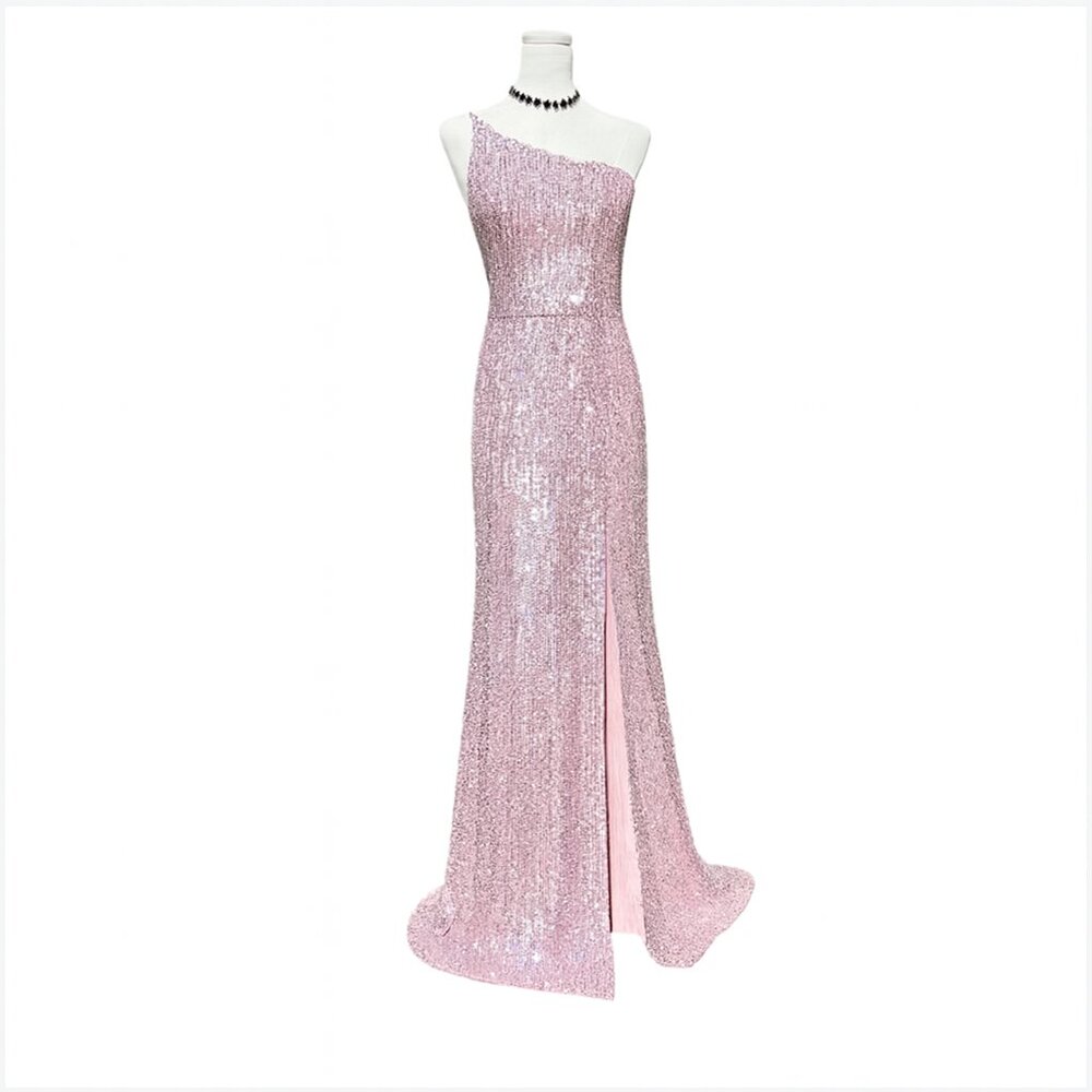 Xscape NWT Blush Pink Sequin One Shoulder Gown Floor Length Prom